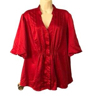 George Woman Size 1X Red poly satin Blouse Y2K